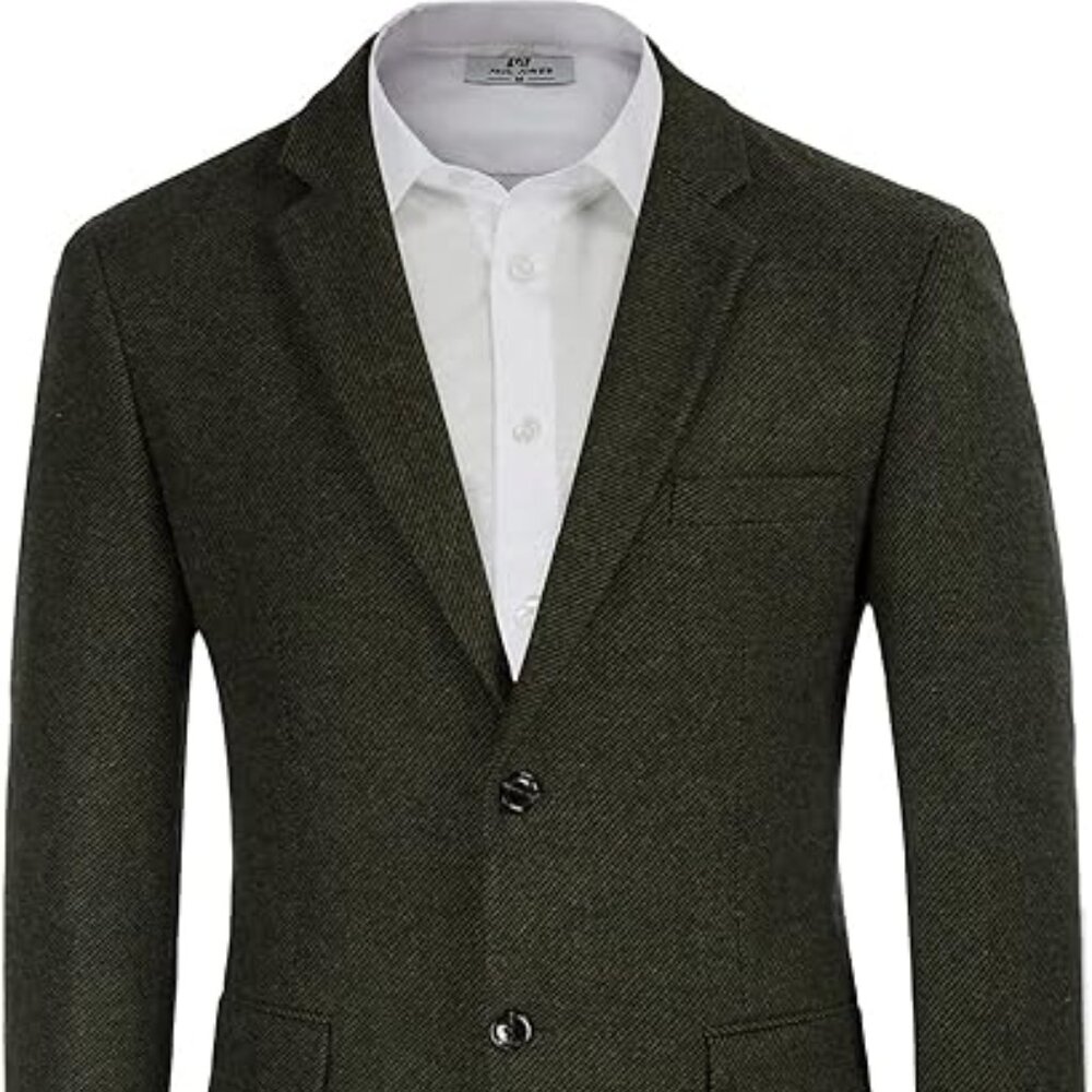 PJ Men's Wool Blend Blazer Houndstooth Suit Blazer Notch Lapel 2 Button Size 2XL
